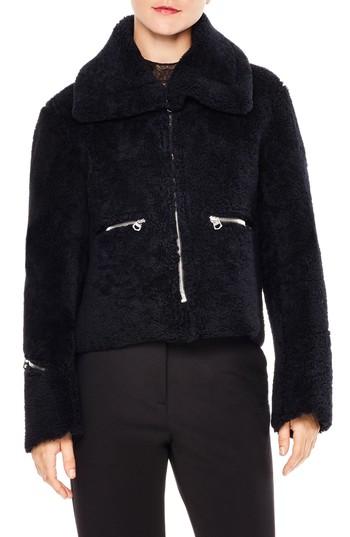 Women's Sandro Genuine Lamb Shearling Jacket - Blue