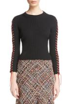 Women's Alexander Mcqueen Leather Braid Silk Blend Sweater - Black