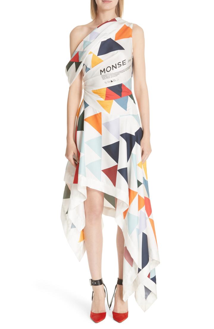 Women's Monse Label Geometric Print Asymmetrical Silk Dress