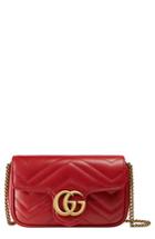 Gucci Supermini Gg Marmont 2.0 Matelasse Leather Shoulder Bag - Red