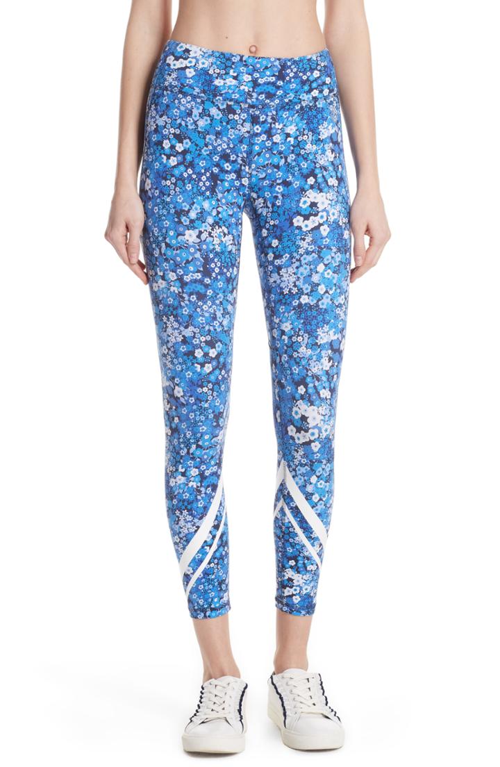 Women's Tory Sport Floral Print Chevron 7/8 Leggings - Blue