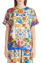 Women's Dolce & Gabbana Tile Print Silk Top Us / 38 It - Blue