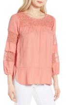 Women's Wit & Wisdom Lace & Jacquard Peasant Blouse - White