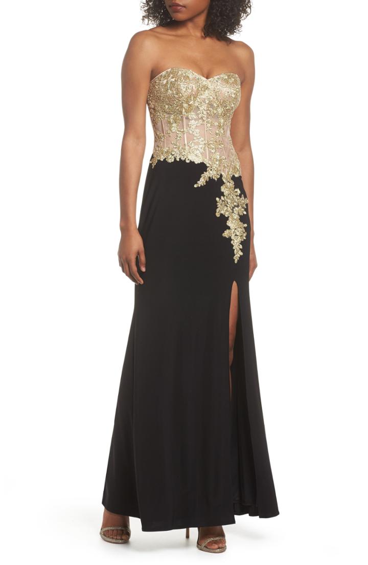 Women's Blondie Nites Applique Strapless Bustier Gown - Metallic