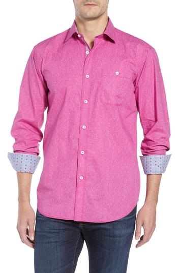 Men's Bugatchi Shaped Fit Textured Sport Shirt, Size - Pink