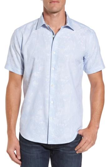 Men's Bugatchi Shaped Fit Jacquard Stripe Sport Shirt - Blue