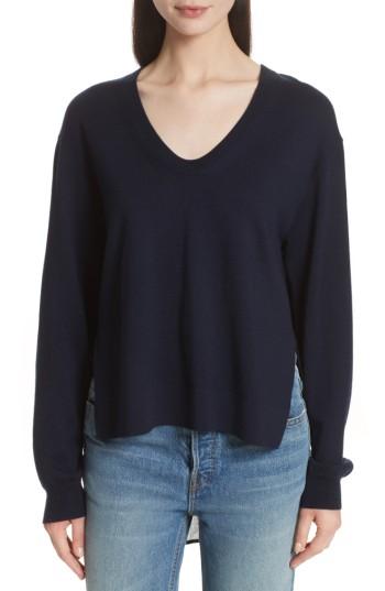 Women's T By Alexander Wang Plaid Back Merino Wool Sweater - Blue