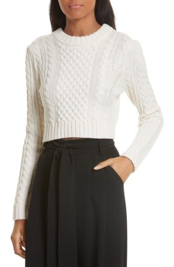 Women's Milly Cropped Aran Stitch Sweater, Size - White