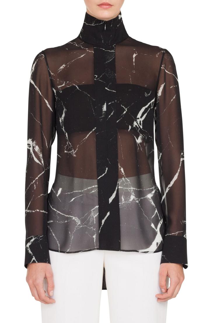 Women's Akris Marble Tile Print Silk Blouse