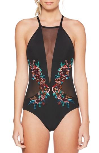 Women's Laundry By Shelli Segal Embroidered Mesh One-piece Swimsuit