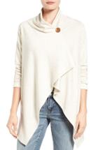 Women's Bobeau One-button Fleece Wrap Cardigan - Beige