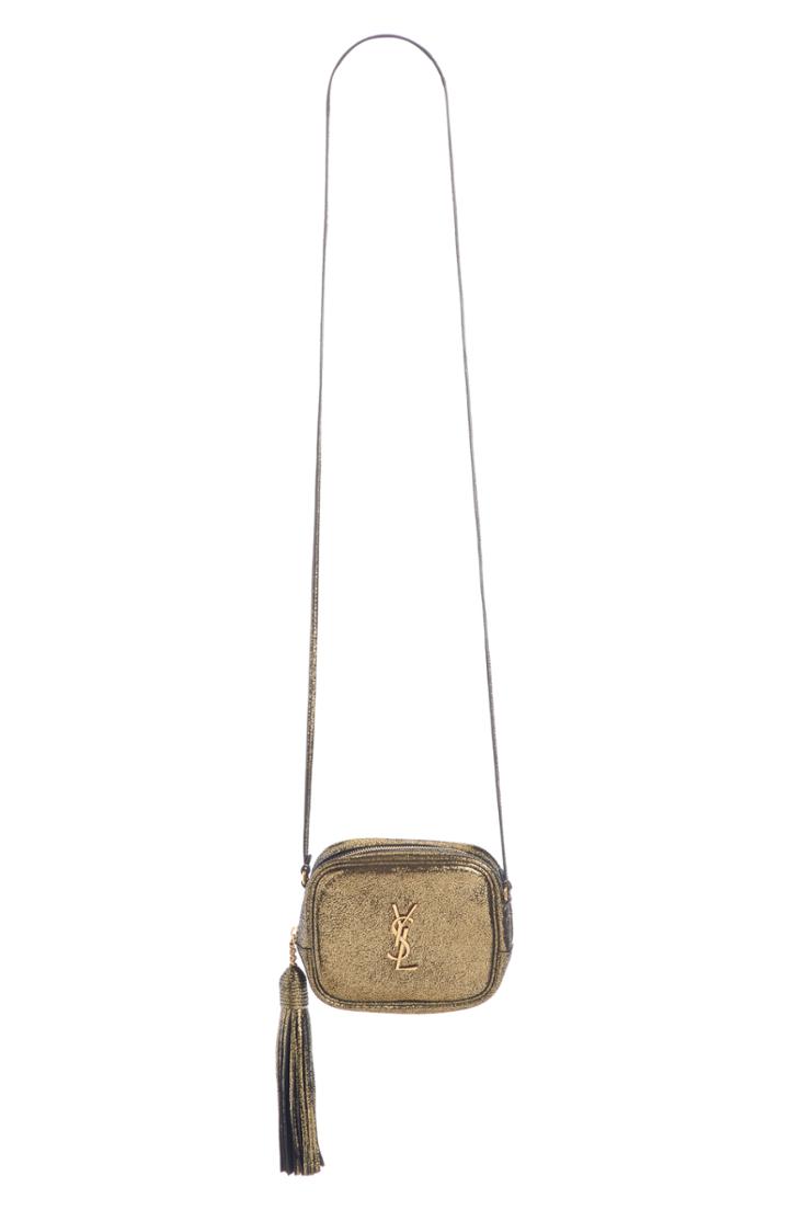 Saint Laurent Mini Blogger Metallic Crackled Leather Crossbody Bag - Metallic