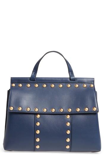 Tory Burch Block-t Studded Leather Top Handle Satchel - Blue