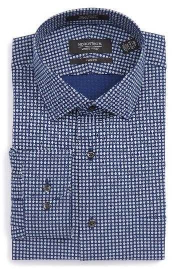 Men's Nordstrom Men's Shop Trim Fit Print Dress Shirt 34/35 - Blue