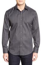 Men's Bugatchi Shaped Fit Check Sport Shirt, Size - Black