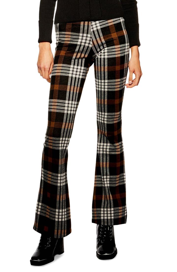 Women's Topshop Plaid Flare Pants - Brown