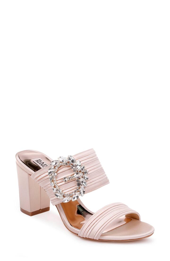 Women's Badgley Mischka Feline Crystal Buckle Slide Sandal M - Beige