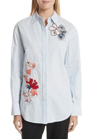 Women's Grey Jason Wu Embroidered Stripe Cotton Shirt - Blue