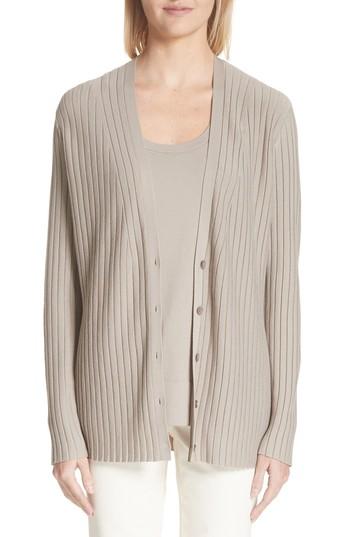 Women's Lafayette 148 New York Matte Crepe Solid & Sheer Cardigan, Size - Brown