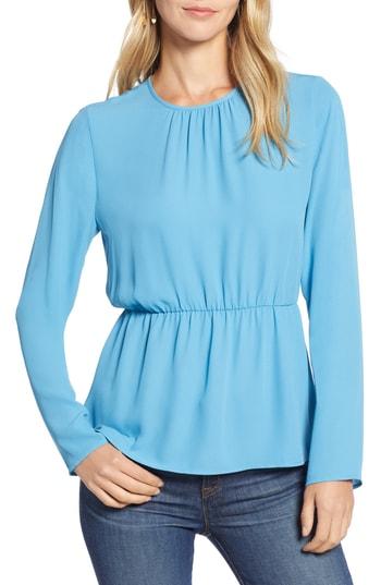 Women's Halogen Cinched Waist Blouse, Size - Blue