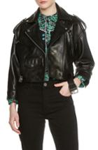 Women's Maje Lambskin Leather Moto Jacket - Black