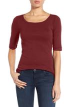 Petite Women's Caslon Ballet Neck Cotton & Modal Knit Elbow Sleeve Tee, Size P - Coral