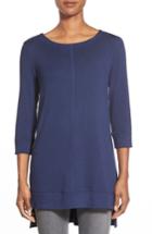 Women's Caslon Three Quarter Sleeve Side Slit Tunic - Blue