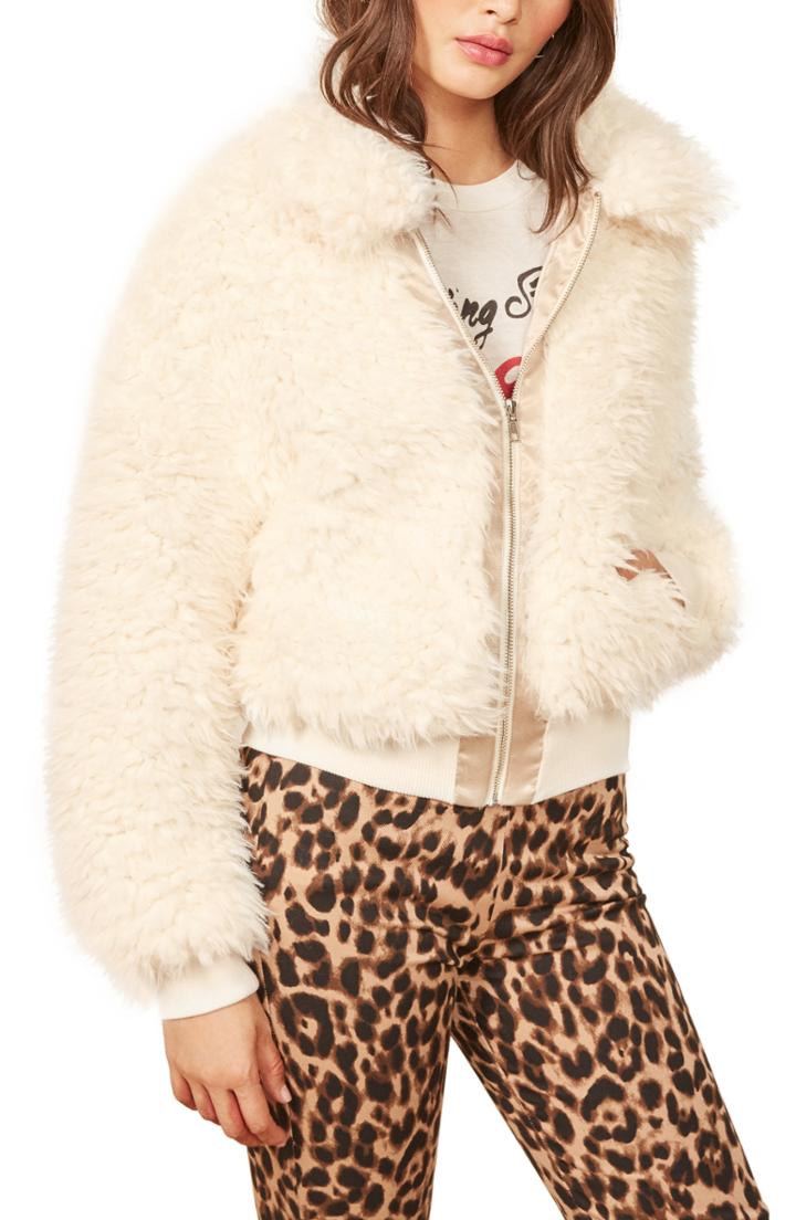 Women's Reformation Freddie Faux Fur Bomber Jacket