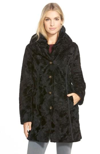 Women's Laundry By Shelli Segal Reversible Faux Persian Lamb Fur Coat - Black