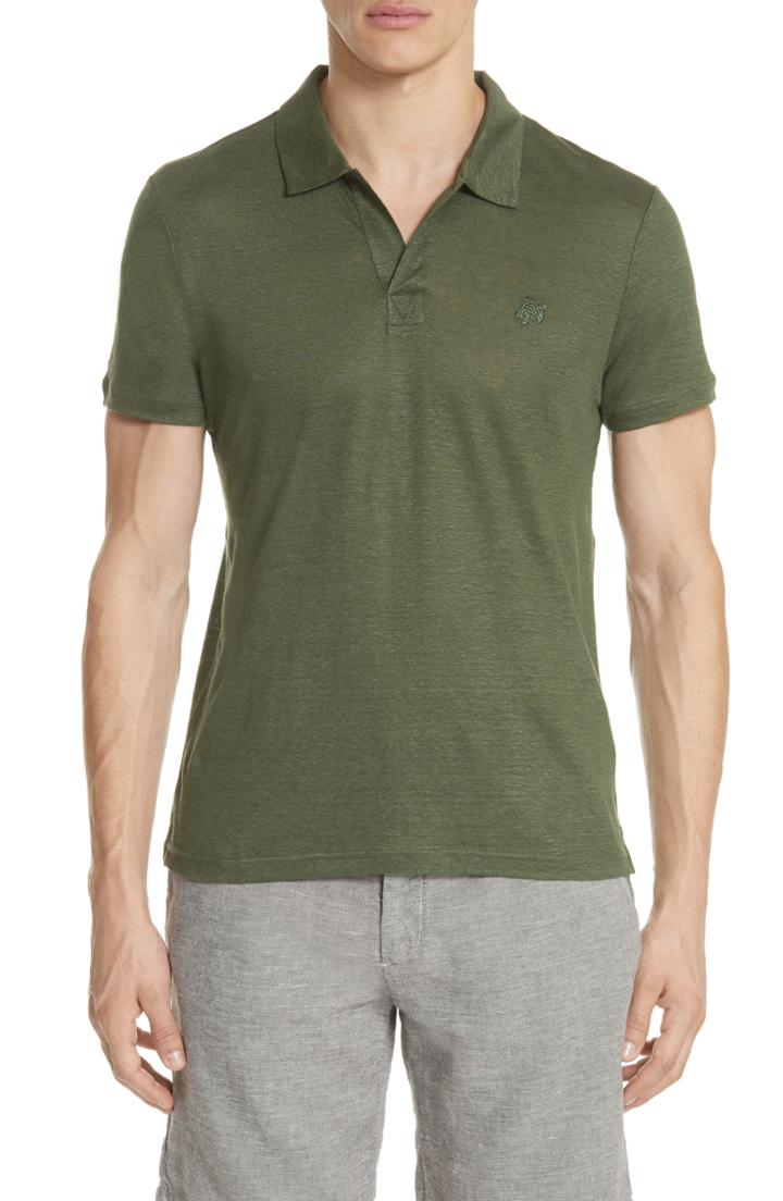 Men's Vilebrequin Linen Slub Jersey Linen Polo, Size - Green