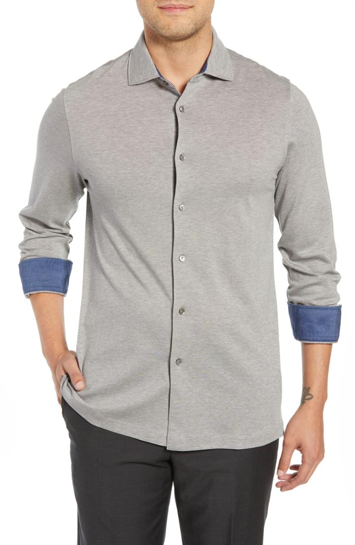 Men's Bugatchi Regular Fit Contrast Cuff Sport Shirt - Purple