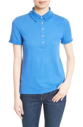 Women's Tory Burch Lacey Ruffle Stretch Pique Polo
