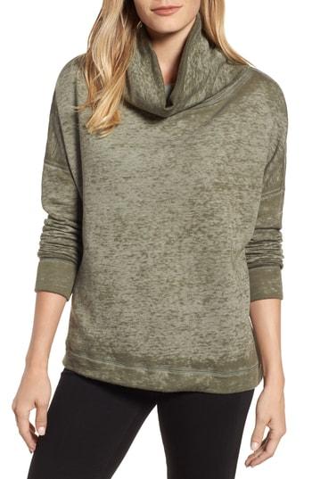 Petite Women's Caslon Burnout Back Pleat Sweatshirt P - Green