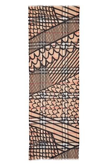 Women's Burberry Patchwork Gauze Check Scarf, Size - Beige