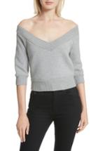 Women's Alexander Wang Dense Off The Shoulder V-neck Fleece Sweater - Grey