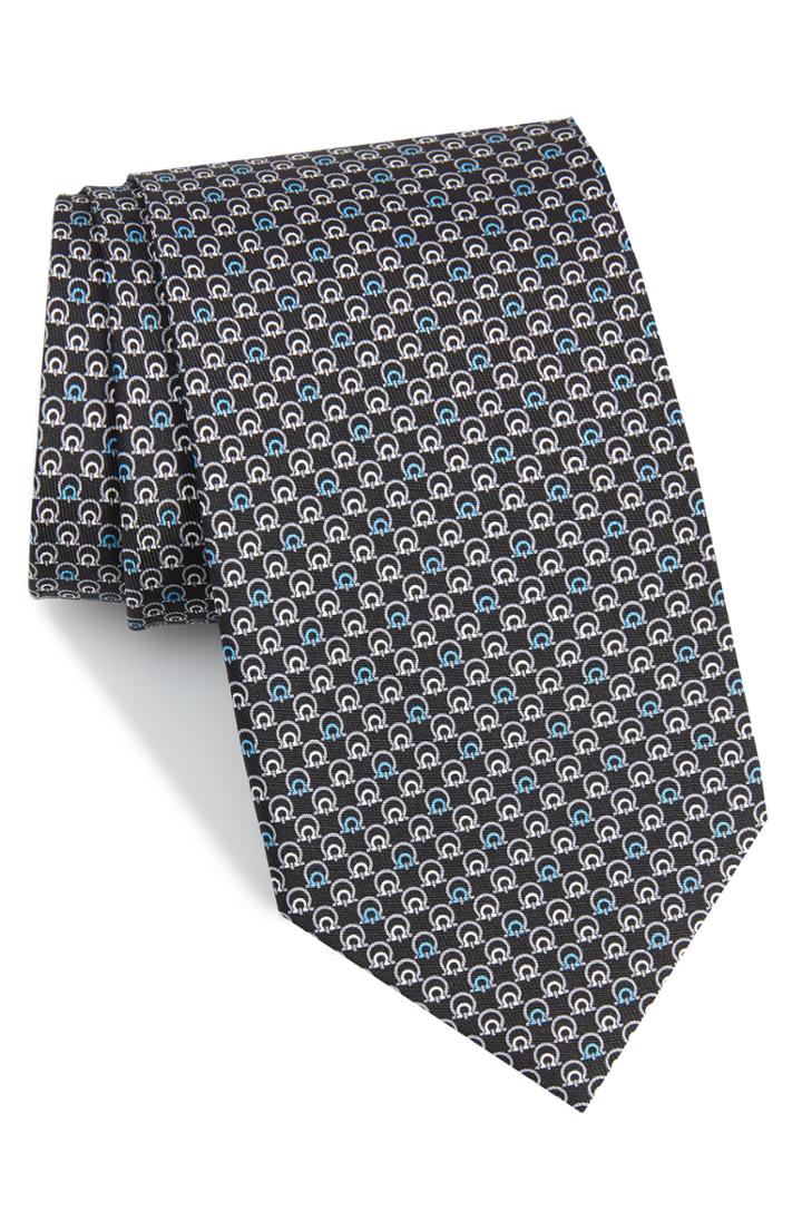 Men's Salvatore Ferragamo Estro Print Silk Tie, Size - Black