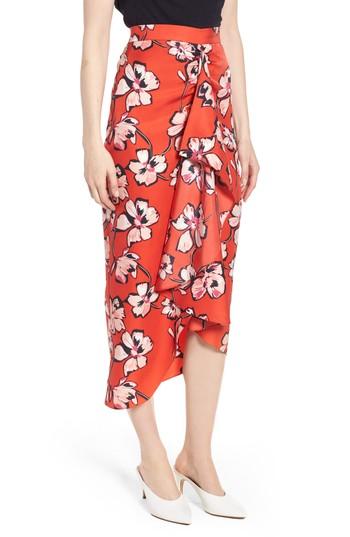 Women's Lewit Faux Wrap Floral Silk Skirt - Red