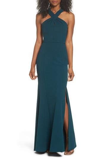 Women's Jenny Yoo Kayleigh Cross Front Crepe Knit Gown