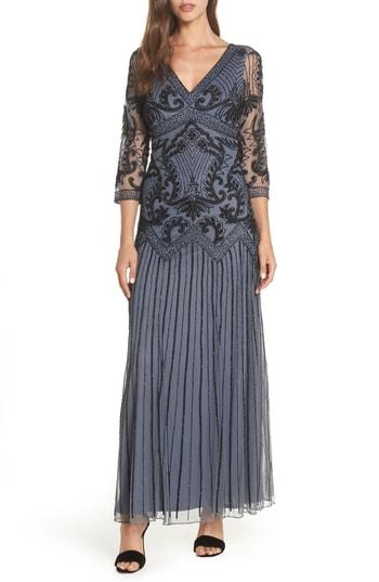 Women's Pisarro Nights Embellished Mesh Drop Waist Dress - Grey