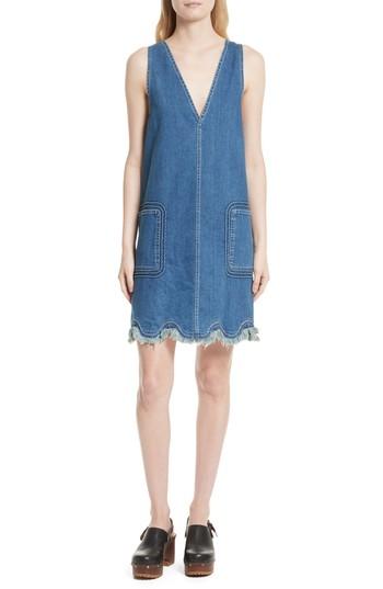 Women's See By Chloe Scalloped Hem Denim Dress Us / 34 Fr - Blue