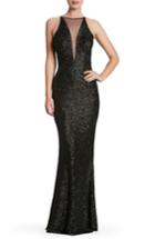 Women's Dress The Population Brenda Plunging Illusion Sequin Mermaid Gown - Black