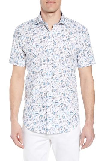 Men's Bugatchi Shaped Fit Flight Print Sport Shirt - Blue