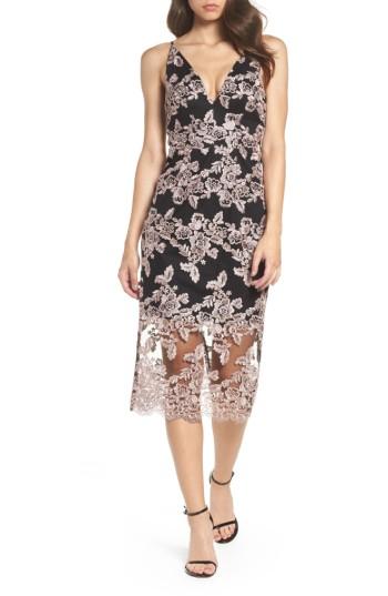 Women's Xscape Plunge Lace Midi Dress - Black