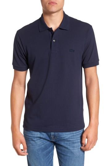 Men's Lacoste Pique Polo With Tonal Croc (s) - Blue