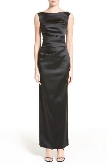 Women's Talbot Runhof Stretch Satin Column Gown - Black