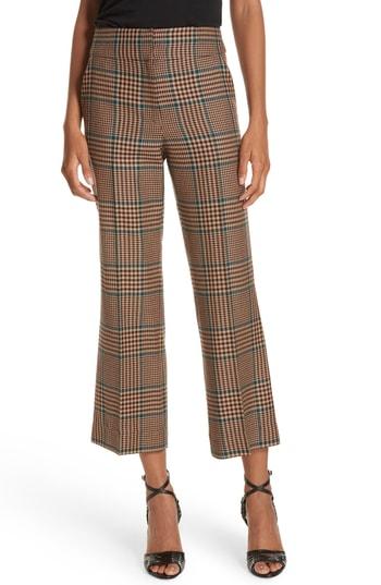 Women's Veronica Beard Cormac Plaid Wool Blend Trousers - Brown