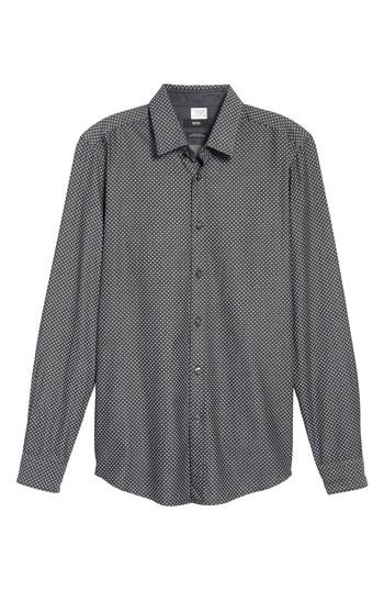 Men's Boss Lukas Regular Fit Patterned Denim Sport Shirt, Size - Grey