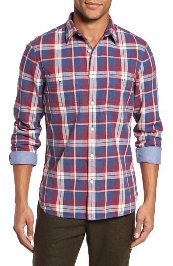 Men's Nordstrom Men's Shop Trim Fit Workwear Duofold Plaid Sport Shirt - Blue