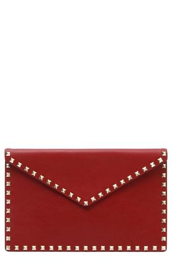 Valentino Garavani Large Rockstud Leather Envelope Clutch - Red