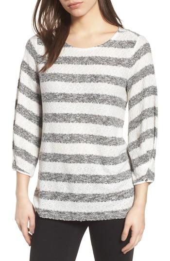 Women's Chaus Diamond Marled Knit Stripe Sweater - Black